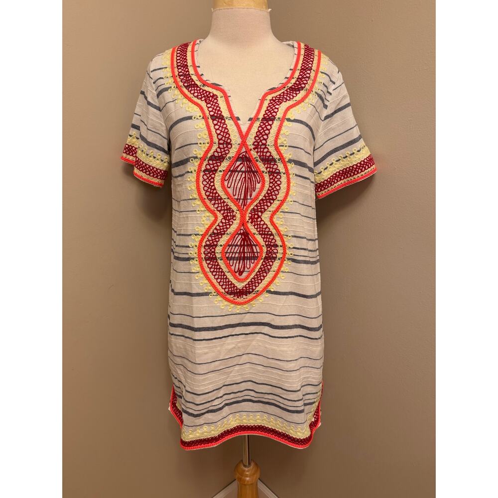 Scotch & Soda Paradise Cove Embroidered Tunic Dress Cream/Blue/Neon Sz 1 / Small